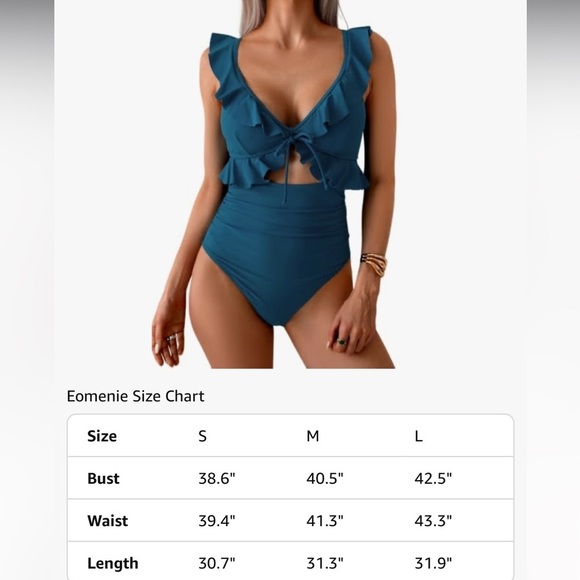 Elegant Blue Cutout, Ruffle One-Piece Swimsuit - Picture 4 of 4